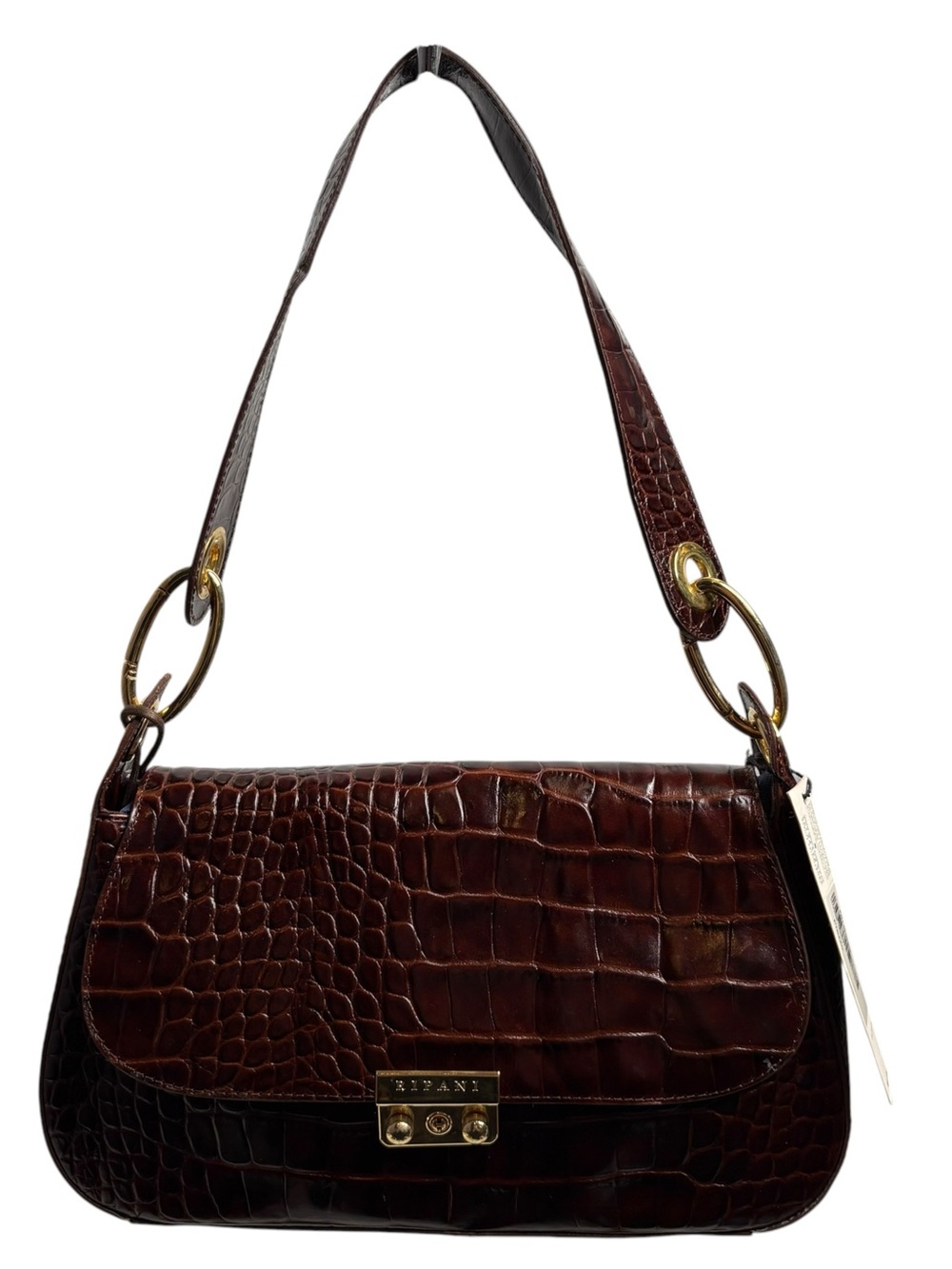 RIPANI Croc-Embossed Shoulder Bag in Dark Brown NWT